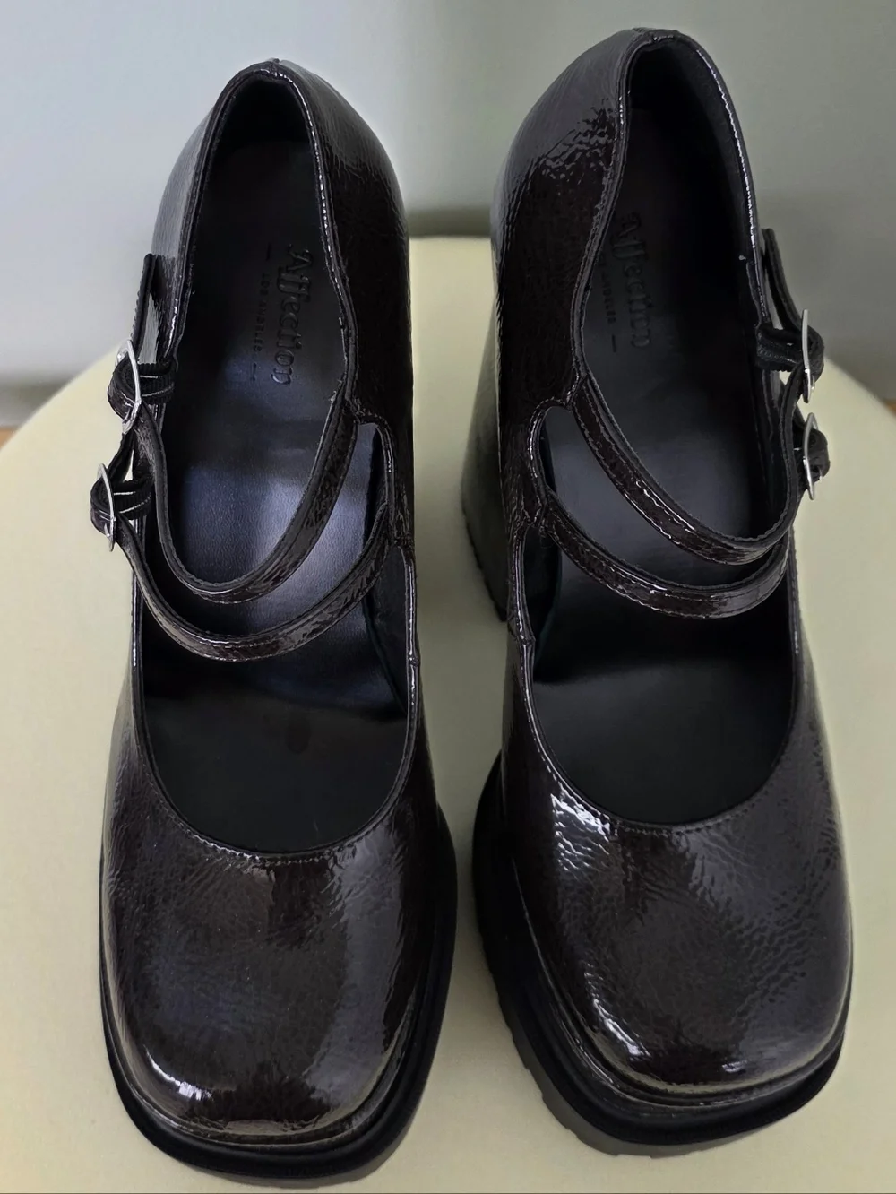 Affection Los Angeles Patent Lug Sole Platform Mary Janes - Dark Brown - 7.5 NEW